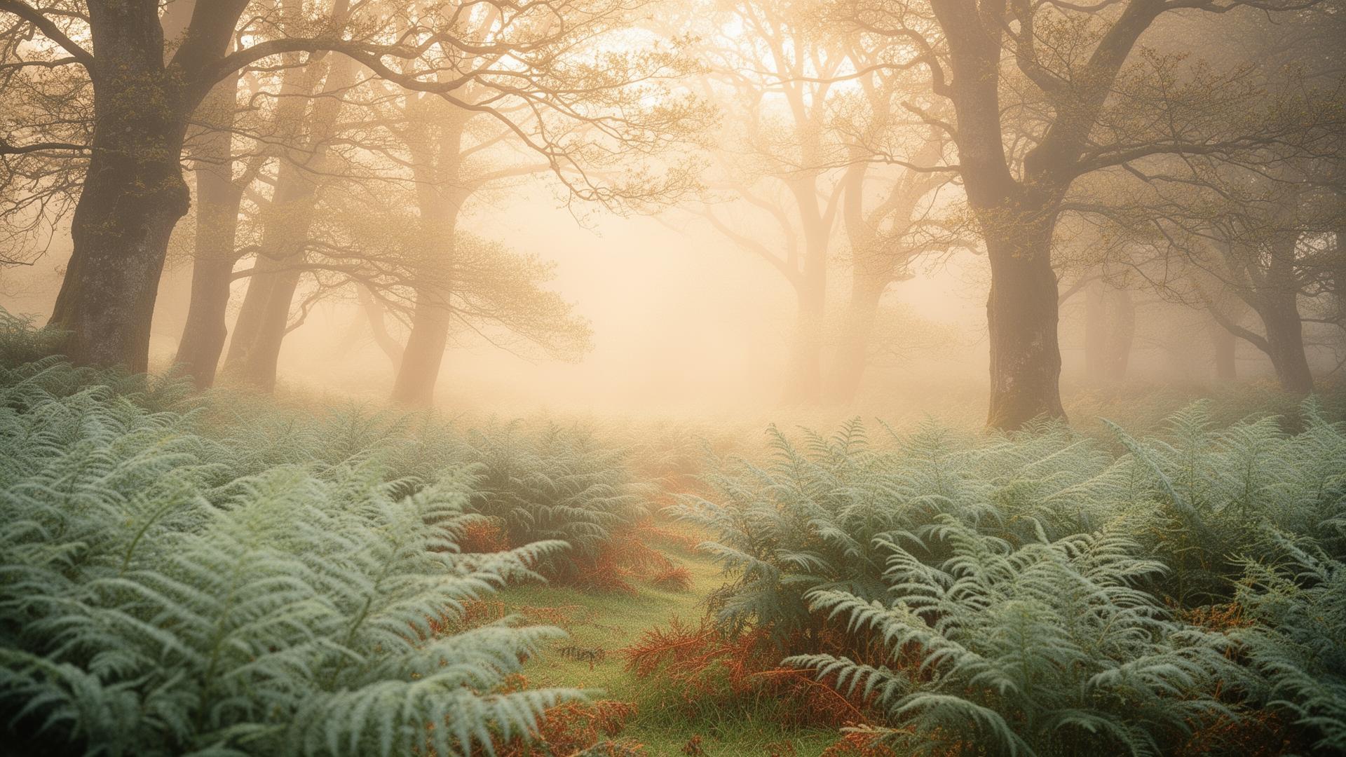 Soft Cardiff woodland in gentle morning mist